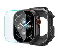 Spigen Rugged Armor Coque avec Verre pour Apple Watch Ultra 4/3/2/1 49mm | Étui TPU avec design fibre de carbone et verre trempé 9H pour modèles 2026-2022 - Noir mat