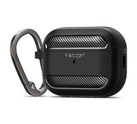 Spigen Rugged Armor Coque pour AirPods Pro 2 | Etui TPU mat avec design carbone et mousqueton pour AirPods Pro 2 (2023/2022) - Noir Mat