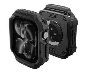 Spigen Rugged Armor Coque pour Apple Watch 12 42mm | Étui robuste en TPU avec design fibre de carbone, bord surélevé et découpes précises, pour modèles 2026 - Noir mat