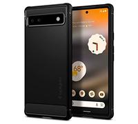 Spigen Rugged Armor Coque pour Google Pixel 6a - Noir Mat | Finition élégante en fibre de carbone et grip latéral, Technologie Spigen Air Cushion, Mousse de protection XRD