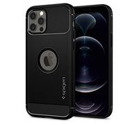 Spigen Rugged Armor Coque pour iPhone 12 Pro/12 - Noir Mat | Motif en fibre de carbone, prise en main sûre, technologie Air Cushion, protection de qualité militaire