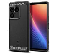 Spigen Rugged Armor Coque pour Xperia 1 VIII - Noir Mat | Finition élégante en fibre de carbone et grip latéral, Technologie Spigen Air Cushion, Mousse de protection XRD