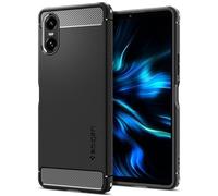 Spigen Rugged Armor Coque pour Xperia 10 VI - Noir Mat | Finition élégante en fibre de carbone et grip latéral, Technologie Spigen Air Cushion, Mousse de protection XRD
