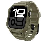 Spigen Rugged Armor Pro 2 Coque avec Bracelet pour Apple Watch 11/10 46mm | Etui TPU monobloc avec bracelet, finition fibre de carbone et bord protecteur pour modèles 2025/2024 - Kaki Vintage