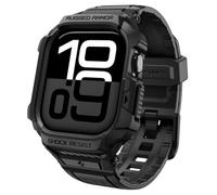 Spigen Rugged Armor Pro 2 Coque avec Bracelet pour Apple Watch 11/10 46mm | Etui TPU monobloc avec bracelet, finition fibre de carbone et bord protecteur pour modèles 2025/2024 - Noir Mat