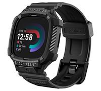Spigen Rugged Armor Pro Coque avec Bracelet pour Fitbit Versa 4 / Sense 2 | Etui TPU monobloc avec bracelet, finition fibre de carbone et bord protecteur pour modèles 2022 - Noir