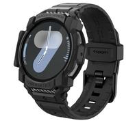 Spigen Rugged Armor Pro Coque pour Galaxy Watch 7 44mm | Etui TPU monobloc avec bracelet, finition fibre de carbone et bord protecteur pour modèles 2024 - Noir Mat