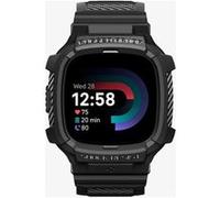 Spigen Rugged Armor Pro Coque avec Bracelet pour Fitbit Versa 4 / Sense 2 | Etui TPU monobloc avec bracelet, finition fibre de carbone et bord protecteur pour modèles 2022 - Noir