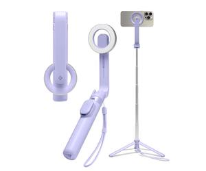 Spigen S571W Perche à Selfie Bluetooth 4.2 Extensible 62cm - Lavende | Fixation MagSafe avec revêtement silicone anti-rayures, télécommande magnétique rechargeable et dragonne incluse