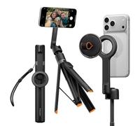 Spigen S582W Perche à Selfie Trépied Extensible 166.5cm, Double MagSafe, Tête Rotative à 360°, Télécommande Bluetooth 5.0, Support Magnétique MagFit, Anneau Métallique Universel Inclus - Noir