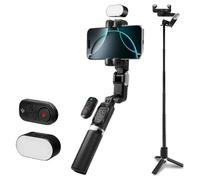 Spigen S620W Stabilisateur Smartphone Bluetooth 5.0 Extensile 88cm - Noir | Stabilisateur gimbal 1 axe 3-en-1 (perche/trépied), télécommande Bluetooth amovible et lampe LED magnétique