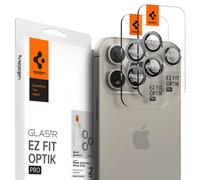 Spigen Glas.TR EZ Fit Optik Pro Protection Camera pour iPhone 15 Pro, iPhone 15 Pro Max, 2 Pièces, Natural Titamium, Protection Individuelle, Kit d'installation Inclus