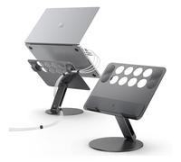 Spigen Support Ordinateur Portable avec Organisateur de Câbles, [Attache Velcro Incluse-Rangement Facile] Support PC Portable de Bureau pour MacBook Air Pro HP Lenovo Acer & Jusqu’à 17" - Gris Sidéral