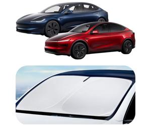 Spigen Tesla Pare-Soleil pour Pare-Brise Avant, Contre Les Rayons UV | Model Y Juniper 2025 2026 Model 3 2021-Highland 2026, Bloque la Protection Solaire, Compatible avec Tout Tesla Model Y et 3
