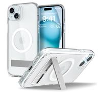 Spigen Coque Ultra Hybrid S MagFit pour iPhone 15 Plus, Dos PC, Bumper TPU, Béquille, Transparent