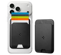 Spigen Valentinus MagFit Porte-Cartes pour MagSafe & Pixelsnap | Portefeuille premium en cuir vegan avec accès rapide aux 5 cartes et fixation magnétique sécurisée - Noir