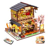Spilay DIY Dollhouse Miniature with Wooden Furniture,Handmade Japanese Style Home Craft Model Mini Kit with Cover&LED, 1:24.