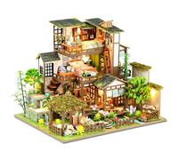 Spilay Kit de maison de poupée miniature miniature à monter soi-même, modèle de villa moderne avec boîte à musique, meilleur cadeau de Noël ou d'anniversaire (cour printanière en bambou)