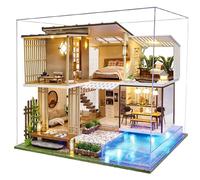 Spilay Kit de maison miniature à faire soi-même avec meubles, mini maison de poupée en bois faite à la main avec housse anti-poussière et boîte à musique, idée de chambre créative 1:24, cadeau pour