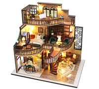Spilay Kit maison miniature à faire soi-même, maison de poupée en bois avec meubles, housse anti-poussière et boîte à musique, idée cadeau créative pour Noël et Saint-Valentin - M2132