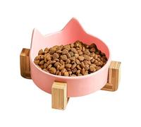 Spill-Proof Cat Bowl, Cat Feeding Bowl, Wooden Stand Bowl, Pet Water Dish, Spill-Preuve Ceramic Cat Bowls with Wooden Stand Anti-Fall Dog Food Bowl with Cute Cat Ear Design and Spill-Preuve Feature