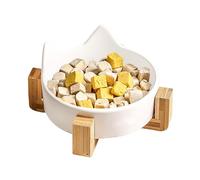 Spill-Proof Cat Bowl, Cat Feeding Bowl, Wooden Stand Bowl, Pet Water Dish, Spill-Proof Ceramic Cat Bowls with Wooden Stand Anti-Fall Dog Food Bowl with Cute Cat Ear Design and Spill-Proof Feature