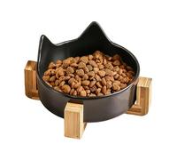 Spill-Proof Ceramic Dog and Cat Bowls, Anti-Fall Cat Feeding Bowl with Wooden Stand, Cute Cat Ear Water Dish for Indoor Pets, Non-Slip Elevated Design for Dogs and Cats, Feeding