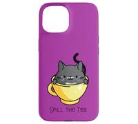 Spill The Tea Tasse à thé Motif Chat Mignon dans l'après-midi Coque pour iPhone 15