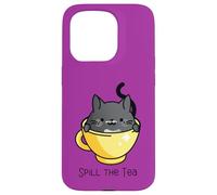 Spill The Tea Tasse à thé Motif Chat Mignon dans l'après-midi Coque pour iPhone 15 Pro