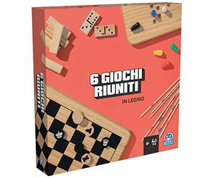 Spin Master Éditrice Jeux, Set de 6 Jeux de Société Classiques en Bois pour Toute la Famille. Dame Chinoise, Domino, Échecs et Dame, Shangai et Tour. Board Games pour 2-6 Joueurs