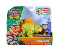 Paw Patrol - Pat Patrouille Le Film Mission Dino - Chase Et Dino avec Sons | Duo Sonore : Stégosaure 10cm Rugissant, Bouche & Yeux Mobiles - Figurine Chase 6cm Articulée - Dès 3 ans - Jouet Interactif