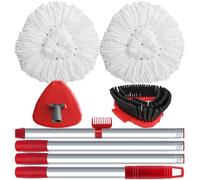 Spin Mop Head Replace Compatible with O Cedar EasyWring 1 Tank, Upgraded Scrub Brush and Base, 2 Microfiber Mop Replacement Head, 1 Handle, Easy to Install Attachments