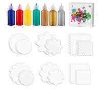 Spin & Paint Lot de 36 pièces en carton de 6 formes uniques, 2 tailles différentes, 3 pièces chacune - 7 bouteilles de peinture colorée