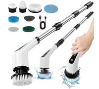 Spin Scrubber Brosse de Nettoyage électrique sans Fil avec 8 têtes de Brosse interchangeables, poignée réglable pour Salle de Bain, Cuisine, Sol de Voiture
