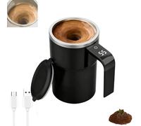 SpinBrew Mug, Automatic Stirring Magnetic Coffee Cup with Temp Display, No Spoon Needed & Anti-Scald Design，Ideal for Travel Commutes, Camping Trips & Late-Night Hot Drinks (Black)