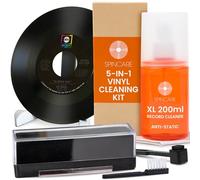 SPINCARE Kit de Nettoyage pour Vinyles | Kit d'entretien Vinyle 5-en-1 | Solution XL 200 ml | Brosse velours | Brosse diamant en fibre de carbone | Chiffon microfibre | Support de séchage