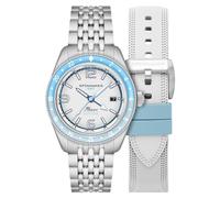 Spinnaker Fleuss GMT SP-5120 Montre automatique pour homme avec bracelet en acier inoxydable massif 43 mm, Blanc lune, Fleuss Gmt Automatique