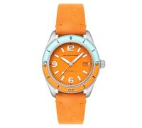 Spinnaker Fleuss SP-5055 Montre de plongée automatique pour homme - Mouvement Seiko NH35, boîtier en acier inoxydable de 43 mm, résistant à l'eau jusqu'à 150 m, bracelet en cuir, Orange exubérant