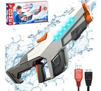SPINNE LUCAS Pistolet a Eau Electrique Puissant, Pistolet à Eau avec Lumière, Pistolet a Eau Puissant pour Enfants et Adultes, Pistolet à Eau Electrique Portée de 10M, se Recharge en USB (Gris)