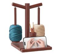Spinner à fil rotatif magnétique en bois | Support de pelote de fil en bois avec support pour téléphone portable et 2 broches, pour tricoteuses et crochetteuses, femmes pour couture et bricolage