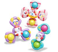Spinner Bébé - Jouet Bain Bébé Sensoriel Rotatif avec Ventouse Jouet Éducatif et Multifonction pour Bébé 12 Mois 1 an, Éveil et Coordination Main-Œil, Bain Douche Voyage, Cadeau Garçon Fille, 3PCS