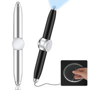 Spinner Pen With Writable Led Light, 2 X Metal Fidget Pen Ballpoint Pen For Children, Teenagers, Students, Relax, Mood And Easy, Anxiety-Black + Grey