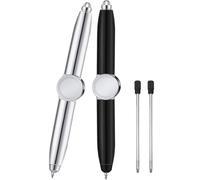 Spinner Stylo Avec Lumière LED Inscriptible, 2Pcs Fidget Pen Swivel Pen Stylo Métallique à Rotation Fidget pour Enfant Adolescent Étudiant Détendez-Vous Humeur Facilité Anxiété (Argenté + Noir)