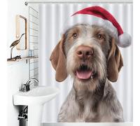 Spinone Italiano Dog with Santa Hat Portrait Ensemble De Rideaux De Douche Lavables Et Élégants Pour Usage Quotidien, Avec 12 Crochets, Pour Salle De Bain Ou Salle D'eau 56.30x70.87Inch（143x180cm）