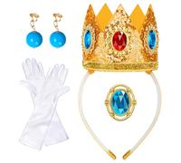 Spinosaurus Lot de 5 broches en forme de couronne de princesse Peach avec gants et boucles d'oreilles pour filles