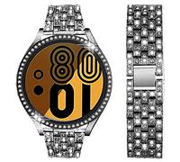 SPINYE Bracelets compatibles avec Samsung Galaxy Watch 4 40 mm/44 mm, bracelet en métal avec strass + coque de protection avec protecteur d'écran en verre trempé pour homme et femme (Noir)
