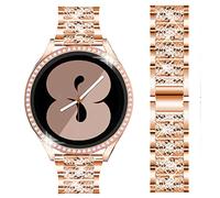SPINYE Bracelets compatibles avec Samsung Galaxy Watch 4 40 mm/44 mm, bracelet en métal avec strass et coque de protection avec protecteur d'écran en verre trempé pour homme et femme (or rose)