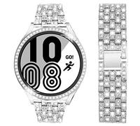 SPINYE Bracelets compatibles avec Samsung Galaxy Watch 4 40 mm/44 mm, bracelet en métal strass diamant + coque de protection avec protecteur d'écran en verre trempé pour homme et femme (argent)