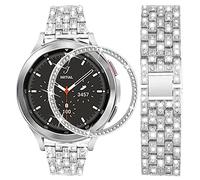 SPINYE Bracelets compatibles avec Samsung Galaxy Watch 4 Classic 46 mm, bijoux en strass et diamants en métal avec lunette et bague de rechange, accessoires pour homme et femme (argent)