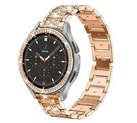 SPINYE Bracelets compatibles avec Samsung Galaxy Watch 4 Classic 46 mm, bijoux en strass et diamants en métal avec lunette et bague de rechange, accessoires de rechange pour homme et femme (or rose)